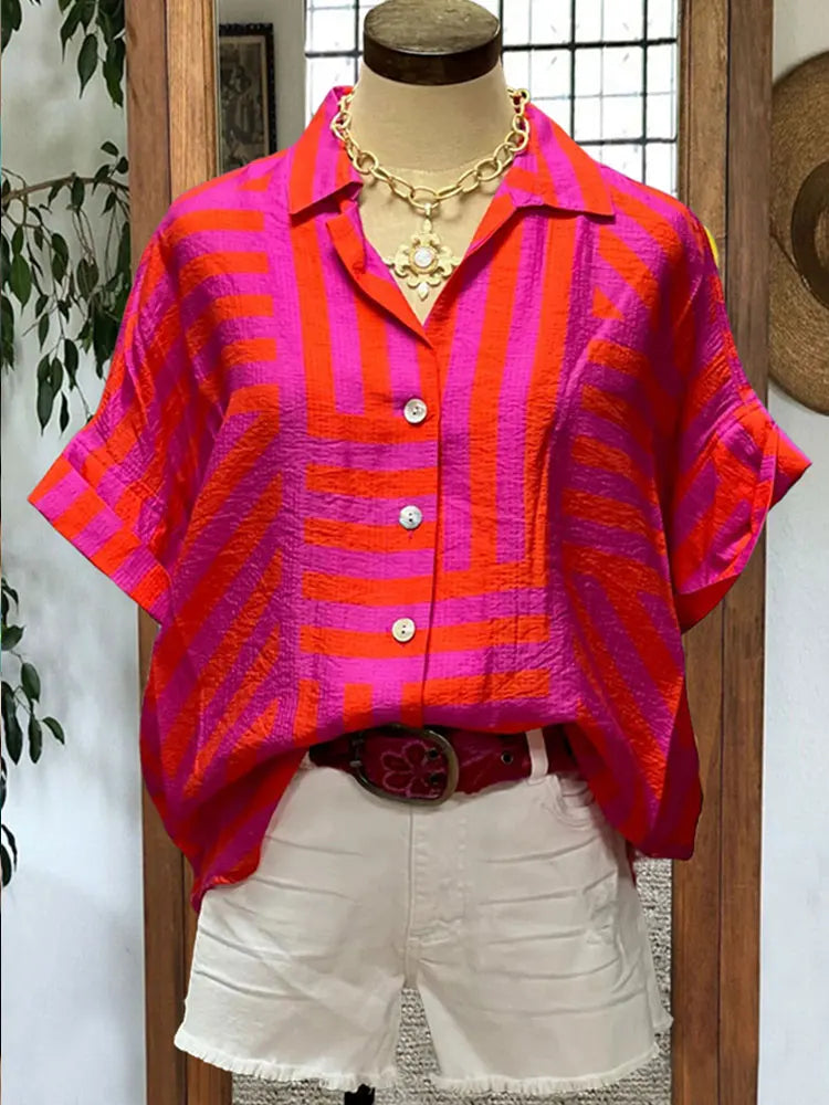 Geometric Tribal Print Puff Sleeve Blouse for Women