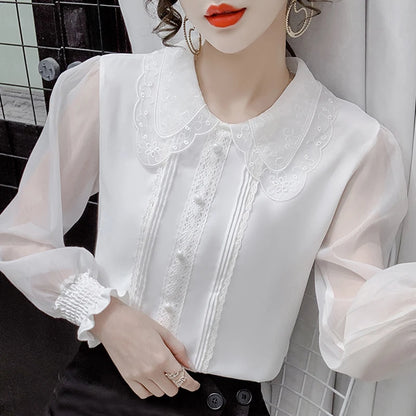 Chiffon White Long Sleeve Blouse for Women