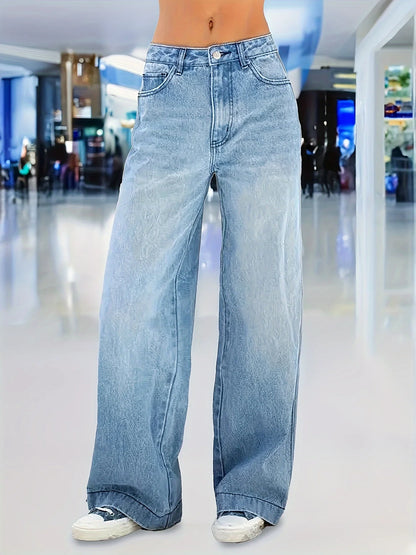 Women's High-Waisted Wide Leg Denim Jeans - Relaxed Fit