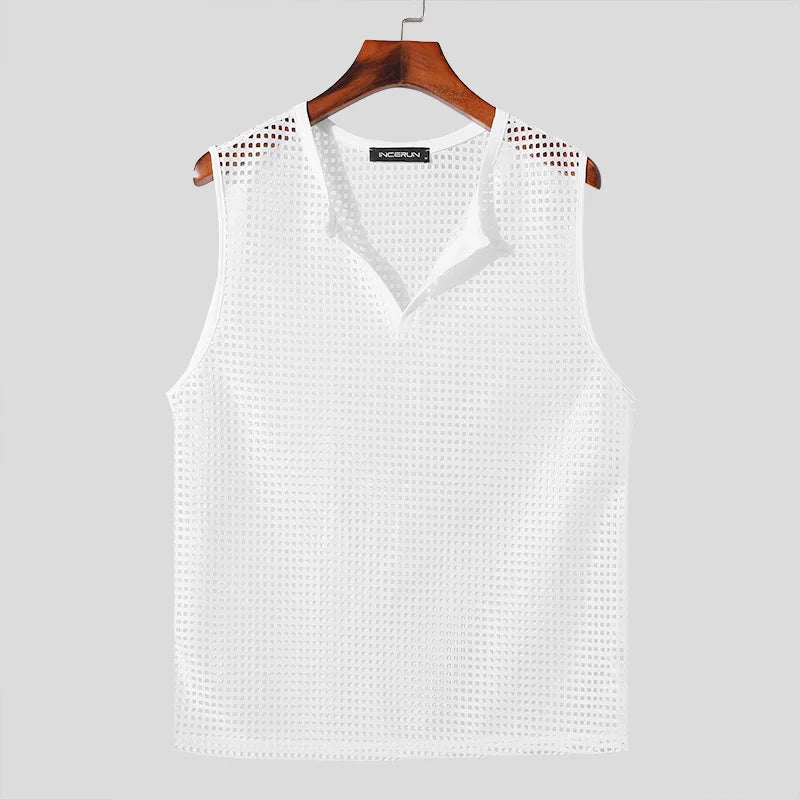 Men's Mesh V-Neck Transparent Tank Top