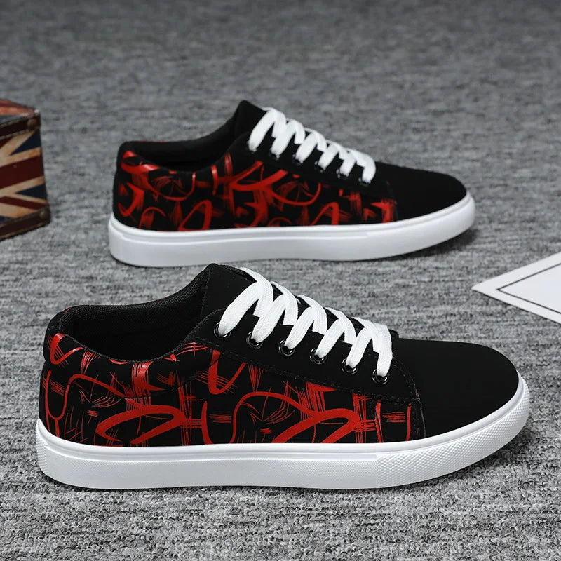 Men's Graffiti-Print Vulcanized Canvas Sneakers