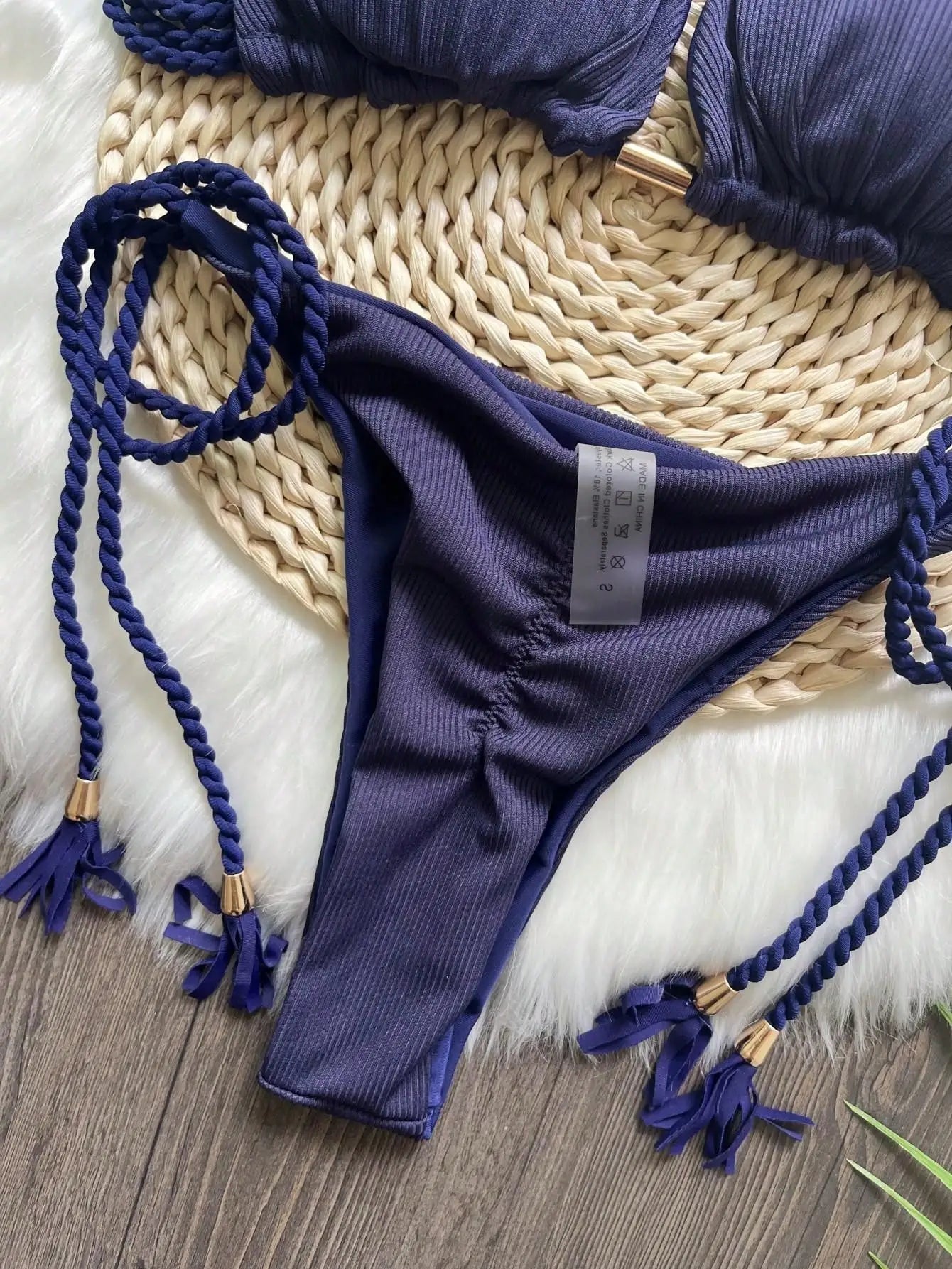 Womens Handcrafted Rope Bikini Set - Triangle Two-Piece Swimsuit