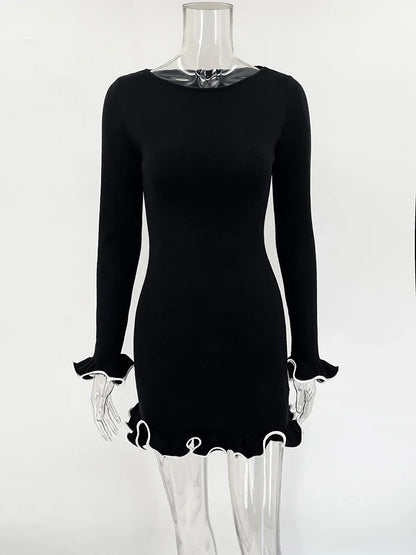 Elegant Long Sleeve Slim Fit Knitted Mini Dress for Women - Various Colors