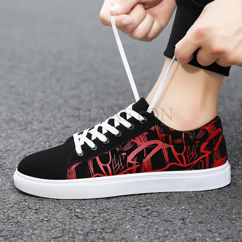 Men's Graffiti-Print Vulcanized Canvas Sneakers