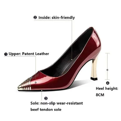 Black Spiral Patterned Pointed-Toe Fashion Heels for Women