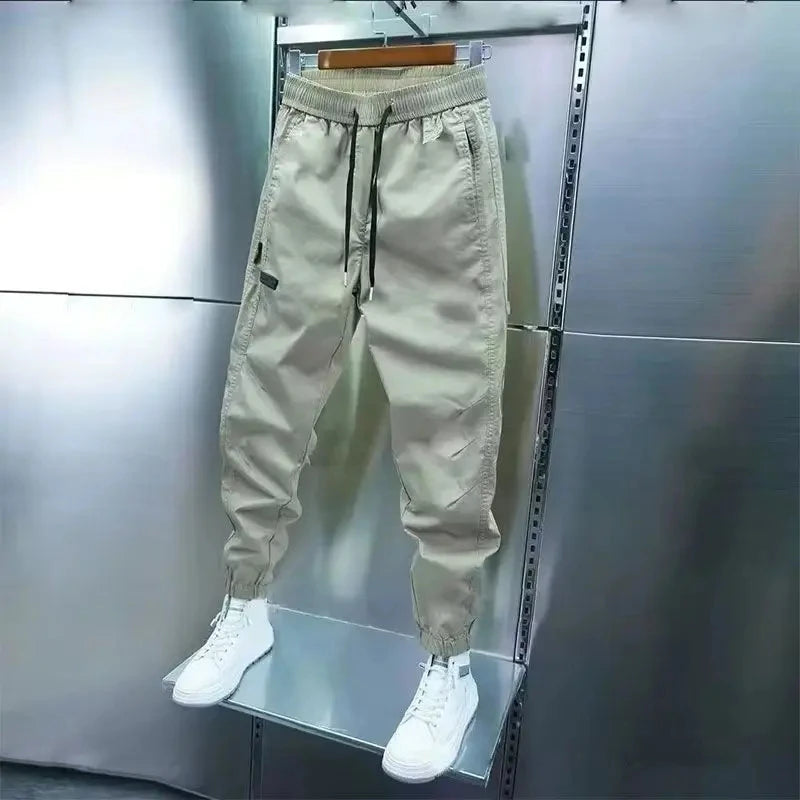 Men's Casual Cotton Cargo Joggers with Drawstring - Various Colors