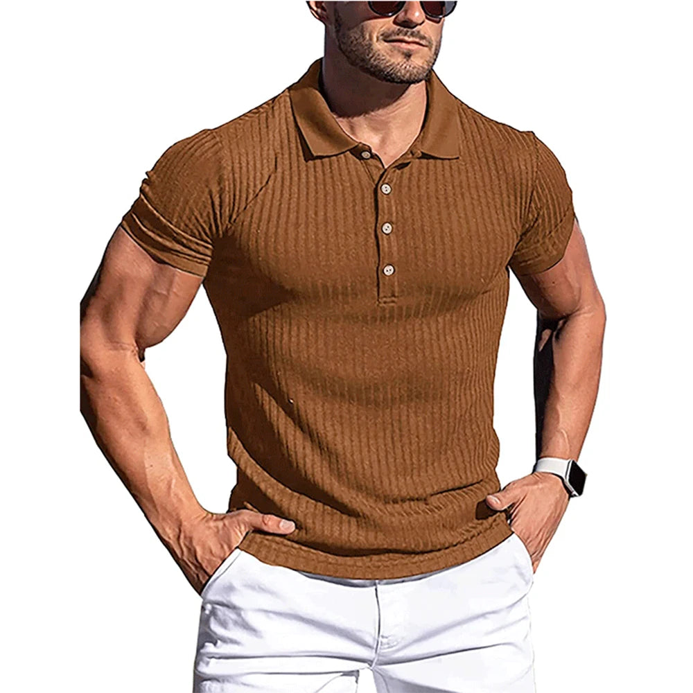 Men's Solid Stripe Short Sleeve Polo Shirt with Stretch - Various Colors