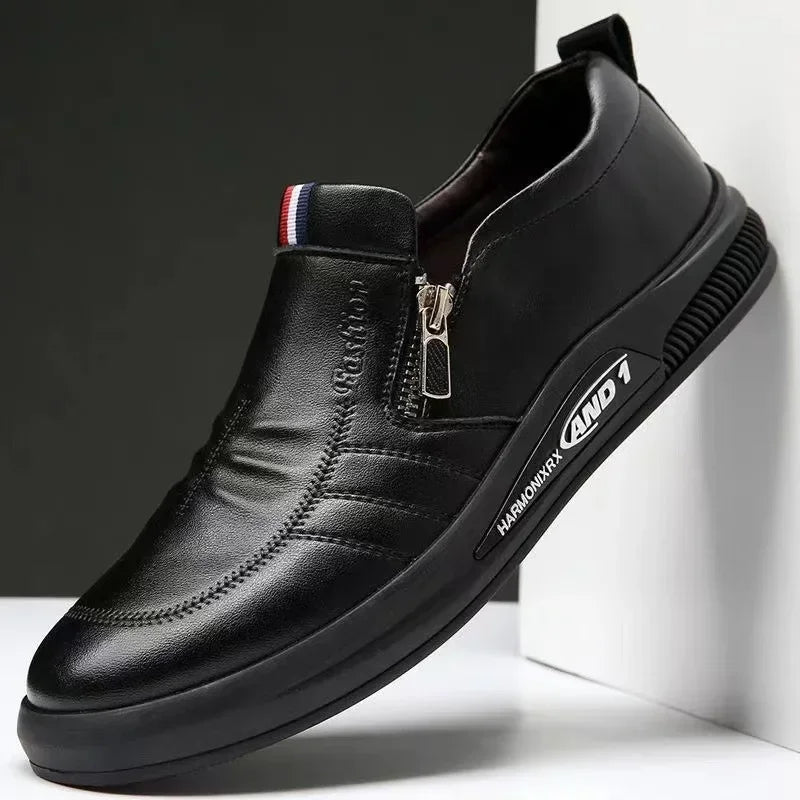 Men's Casual Faux Leather Side Zip Sneakers