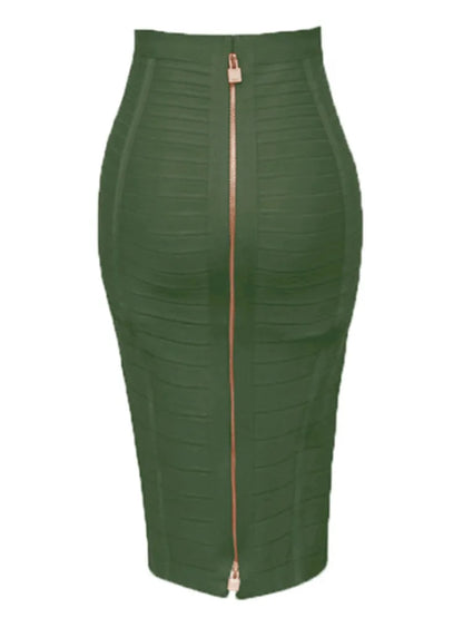 Elastic Bodycon Pencil Skirt with Zipper for Women - Various Colors