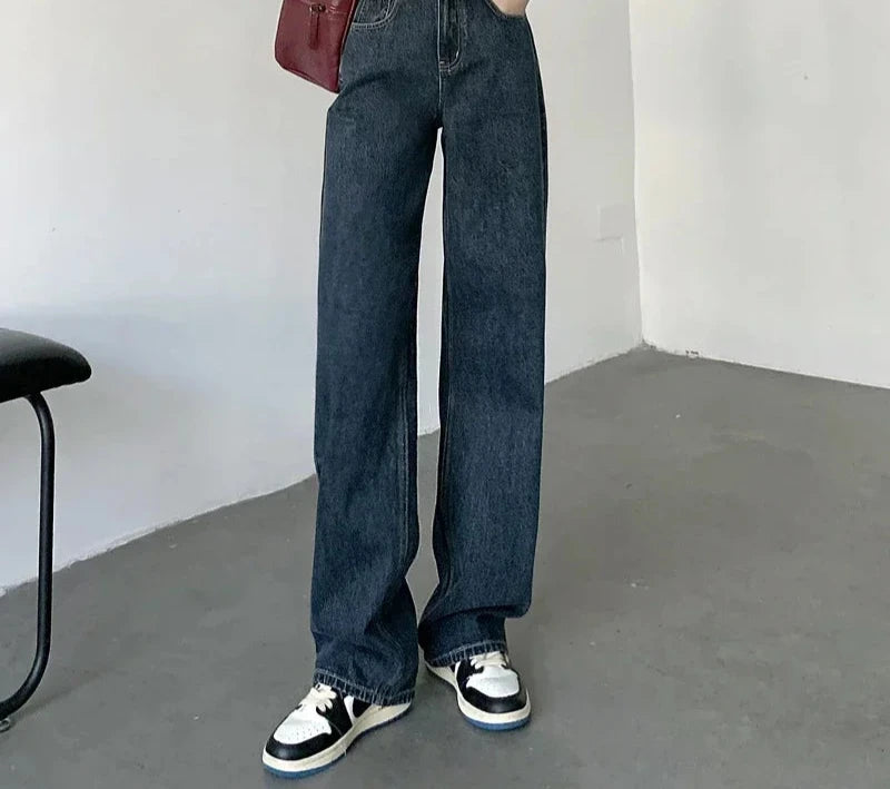 High-Waisted Straight Leg Denim Jeans for Women - Various Colors