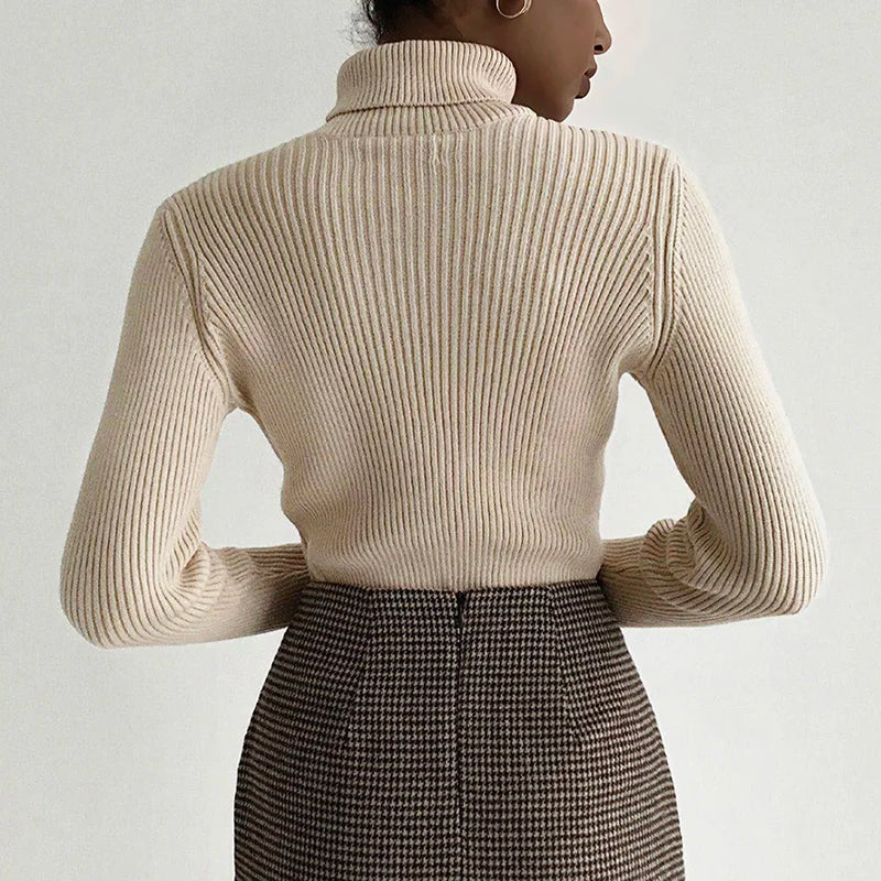 Ribbed Neck Sweater for Women - Fitted Knitted Pullovers