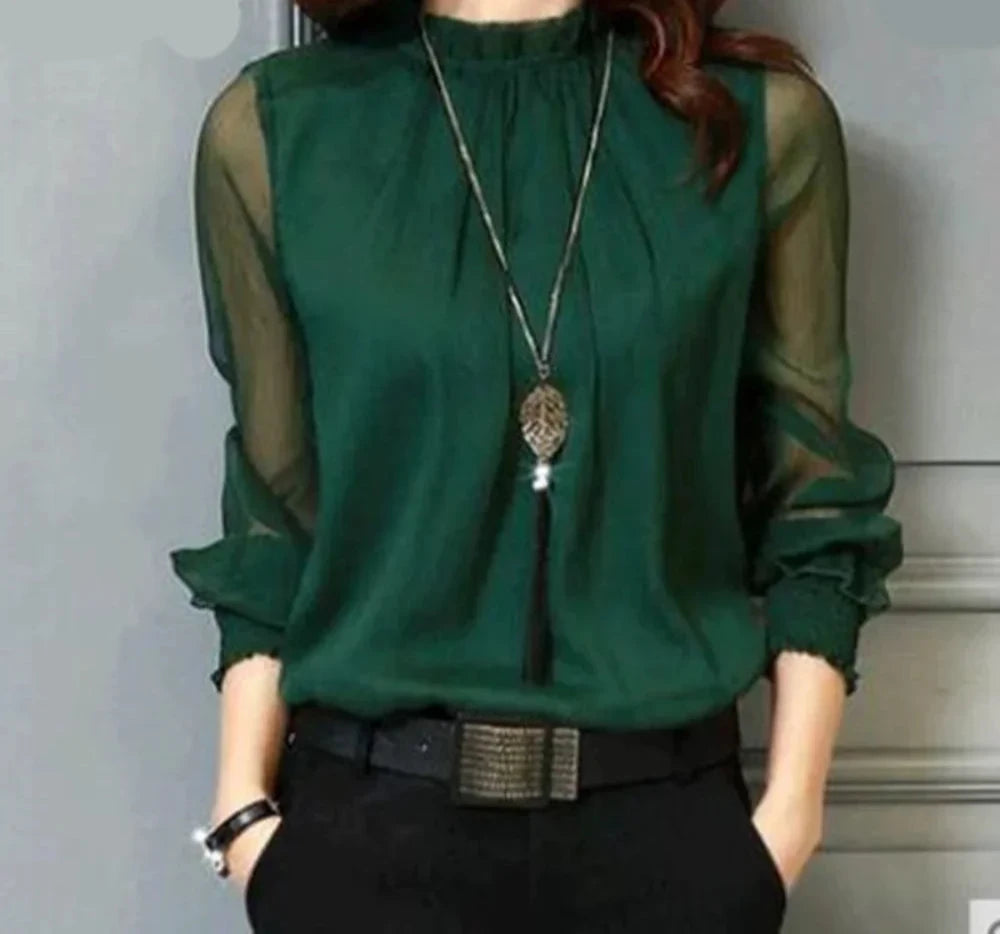 Chic Long Sleeve Ruffled Chiffon Blouse for Women  - Various Colors