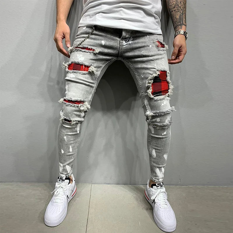 Men's Ripped Stretch Skinny Jeans - Various Colors