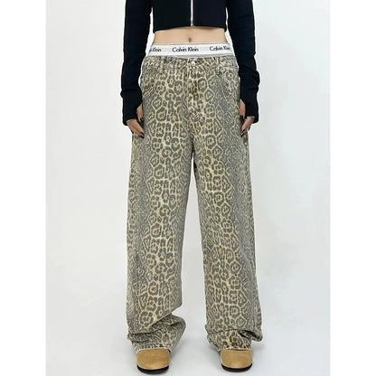 Vintage-Inspired Leopard Print Wide Leg Overalls for Women - Various Colors