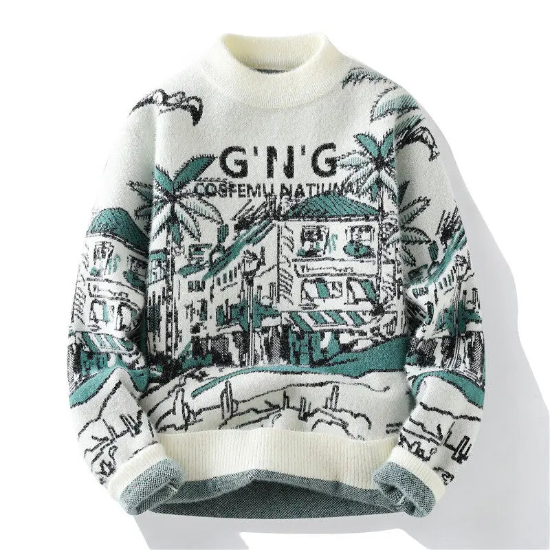 Men's Picture Print Knitted Sweater Jumper