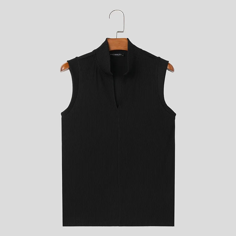 Men's Slim Fit Sleeveless Zip-Up High Collar Tank Top