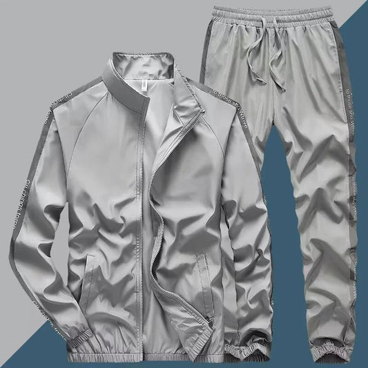 Men's Two-Piece Sportswear Set: Stand Collar Zipper Jacket and Drawstring Joggers