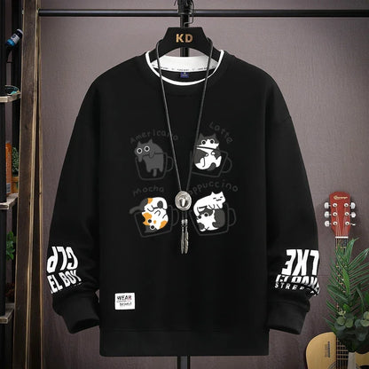 Men's Sweater with Japanese Cartoon Cat Print - Various Colors