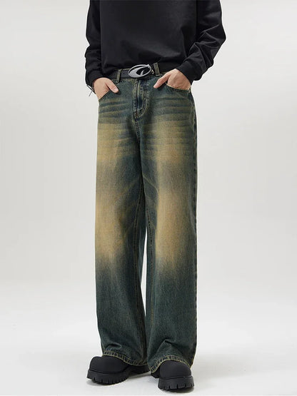 Men's Retro Washed Wide Leg Denim Jeans