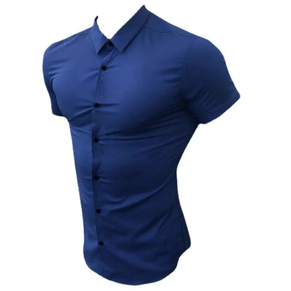 Men's Slim Fit Short Sleeve Lapel Shirt – Lightweight & Stretchy