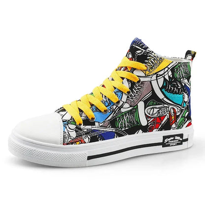 Graffiti-Designed High-Top Lace-Up Sneakers for Men