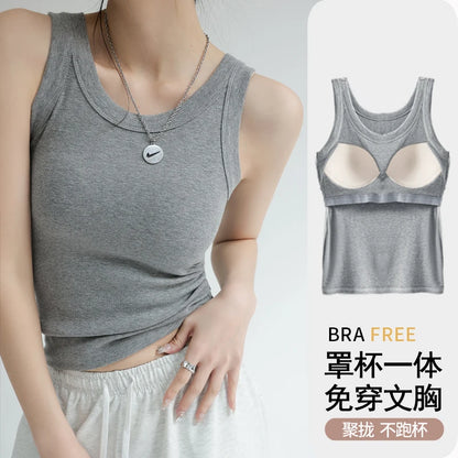 Ribbed Knit Women's Tank Top with Built-in Breast Pad