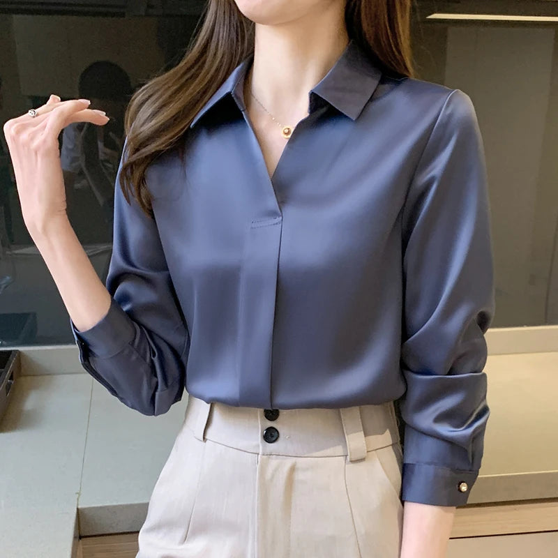 Women's Elegant Long Sleeve Blouse - Various Colors