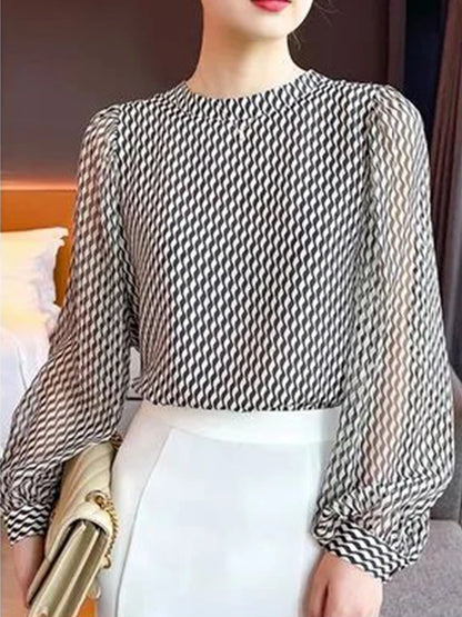 Women's Chiffon Long Sleeve Striped Blouse