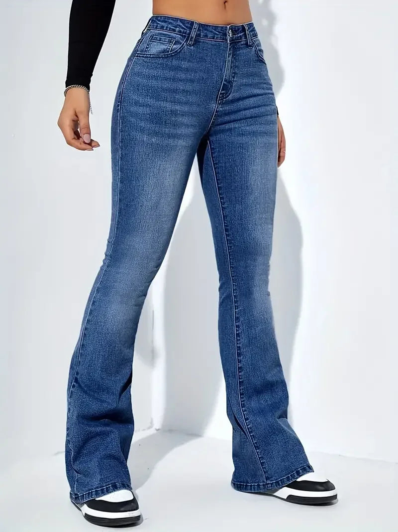 Women's High Waist Flare Stretch Skinny Jeans - Fashionable Denim Pants