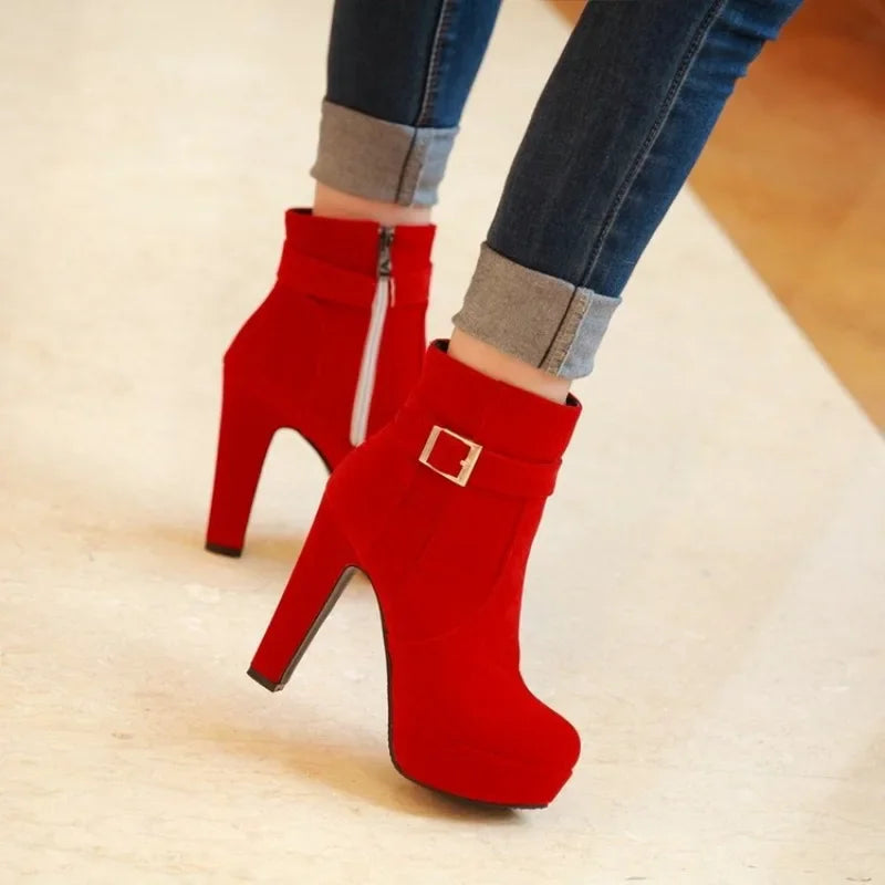 Women's High Heel Ankle Boots with Zipper Closure