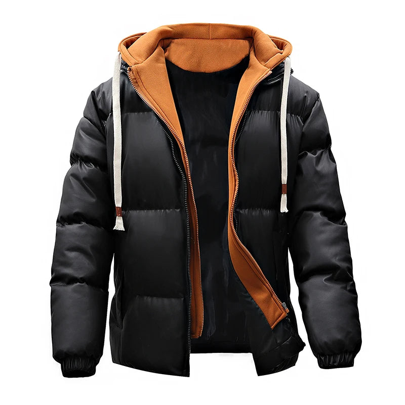 Men's Thick Hooded PU Leather Casual Puffer Jacket