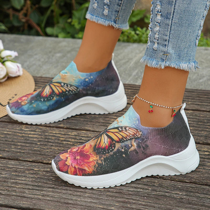 Butterfly Print Lightweight Mesh Slip-On Sneakers for Women