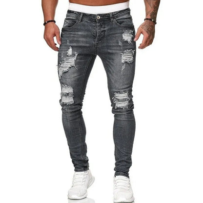 Trendy Vintage Wash Ripped Skinny Jeans for Men - Various Colors