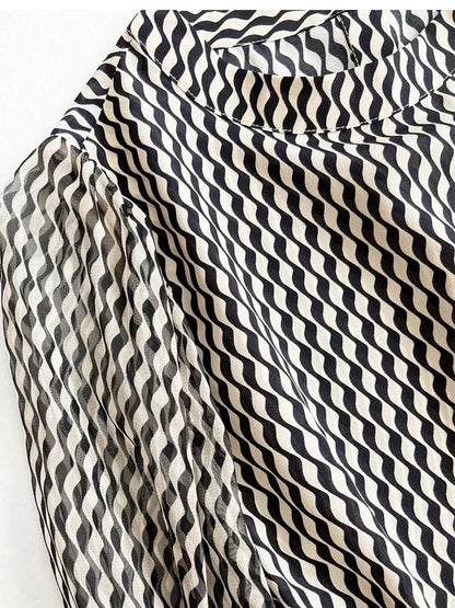 Women's Chiffon Long Sleeve Striped Blouse