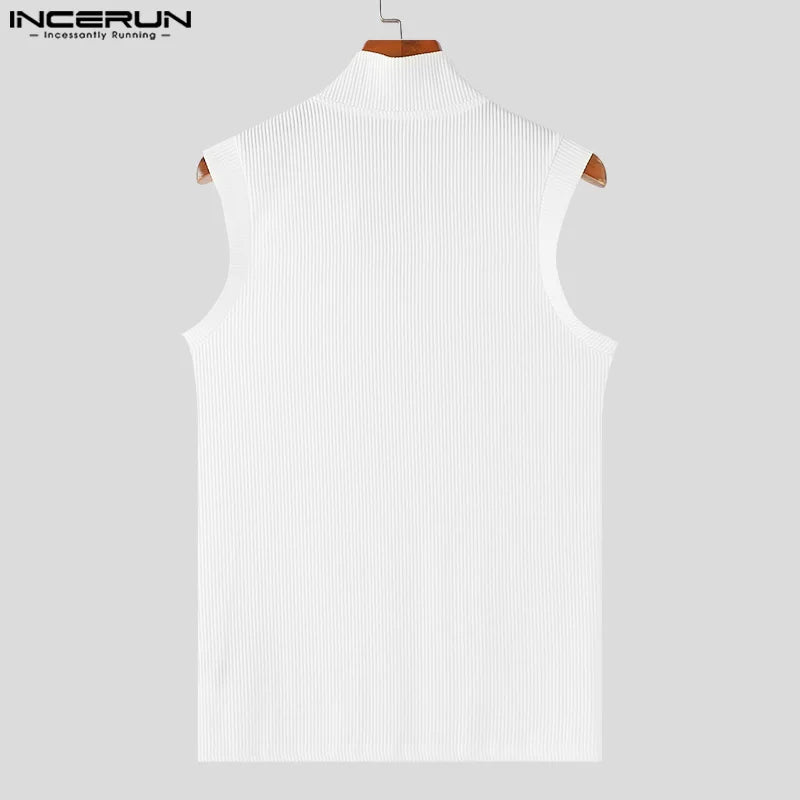 Men's Slim Fit Sleeveless Zip-Up High Collar Tank Top