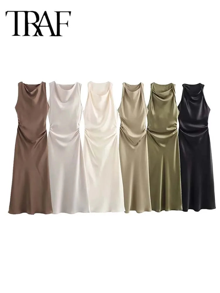 TRAF Women's Satin Sleeveless Midi Dress - Various Colors