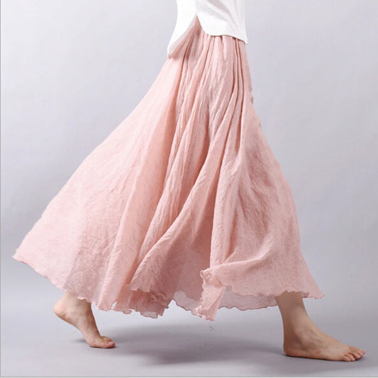 Women's Pleated Maxi Skirts with Elastic Waist - Various Colors