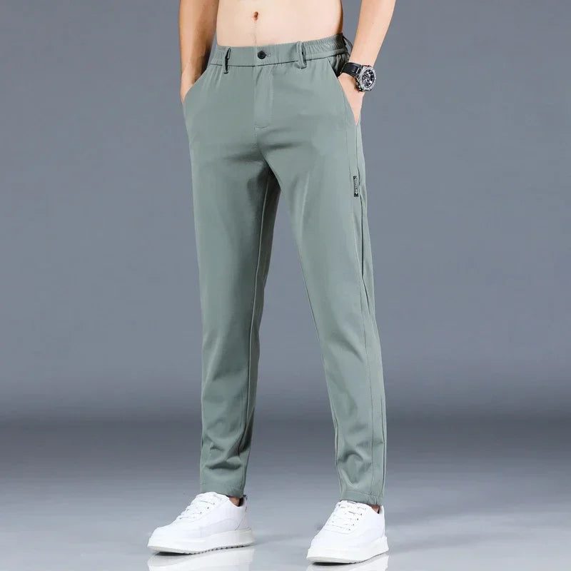 Slim Fit Stretch Men's Casual Pants with Elastic Waistband - Various Colors