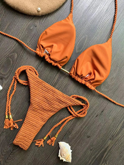 Braided Rope Strap Bikini Set - Women's Brazilian Swimwear