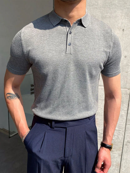 Men's Short Sleeve Polo Shirt with Turn-Down Collar