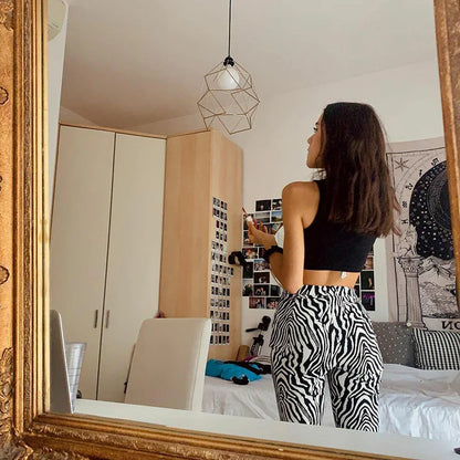 Zebra Print Wide-Leg Trousers - High-Waisted Casual Pants for Women