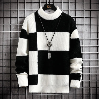 Men's Casual Round Neck Patchwork Sweater