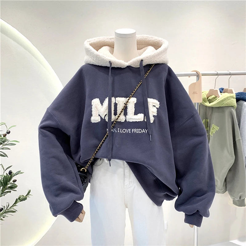 Women's "MILF" Graphic Oversized Cotton Hoodie