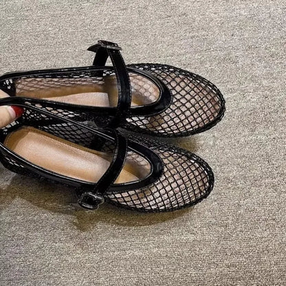 Mesh Design Flats for Women - In Black