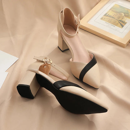 Dual Colored Pointed Toe Ankle Strap High Heels for Women