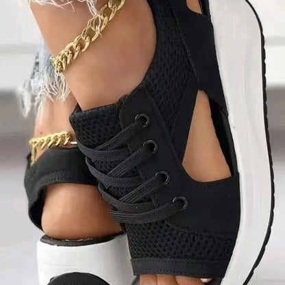 Women's  Chunky Platform Sandals/Sneakers - Comfortable Open Toe Mesh Design