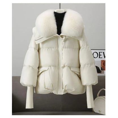 Women's Thickened Zipper Jacket with Detachable Faux Fur Collar