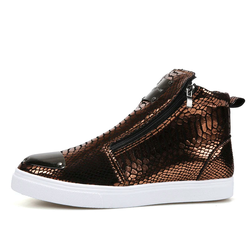 Men's High Top Glitter Faux Leather Sneakers with Zipper