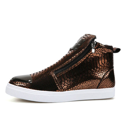 Men's High Top Glitter Faux Leather Sneakers with Zipper