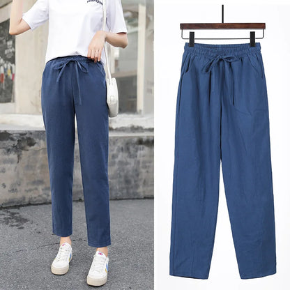 Women’s Cotton Linen Harem Pants – Elastic Waist - Various Colors